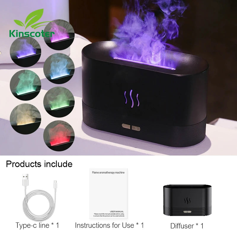 Flame Glow Aroma Diffuser – Cool Mist Humidifier with Fire Effect