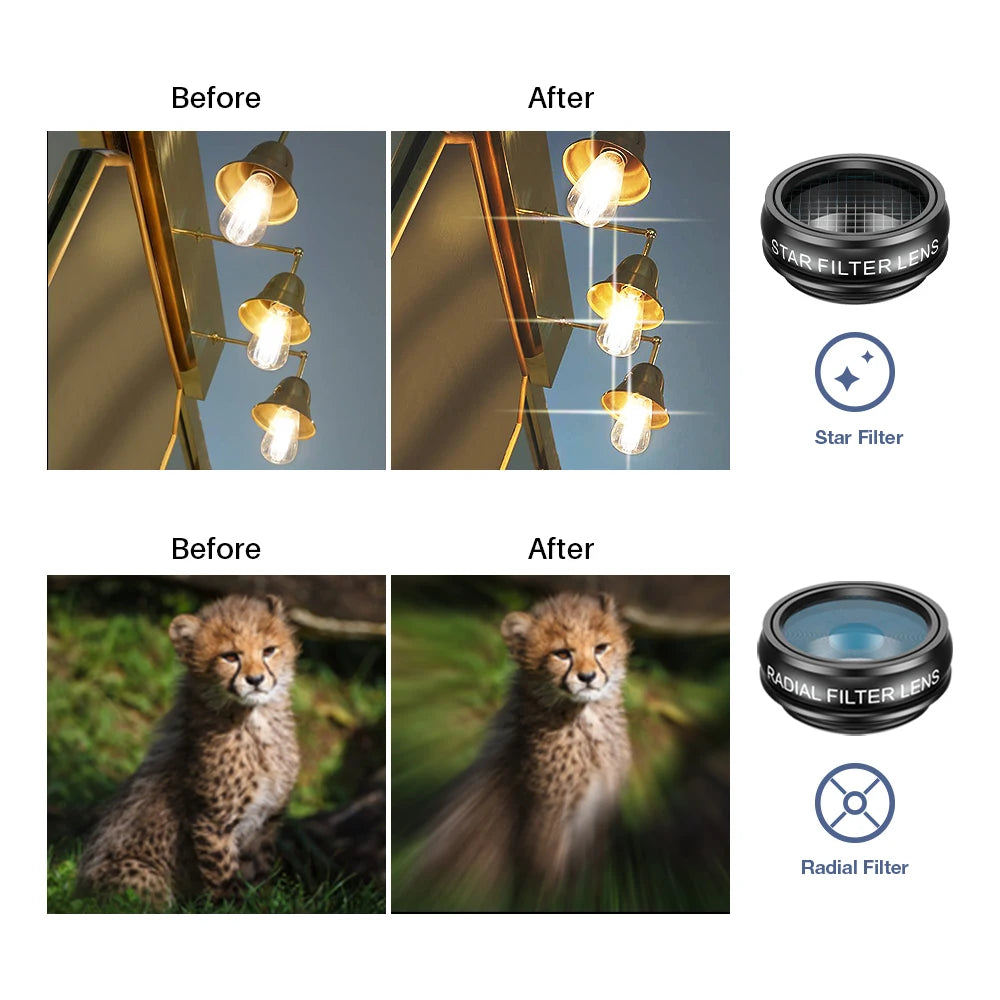 APEXEL 10-in-1 Phone Lens Kit – Wide, Macro & Fisheye