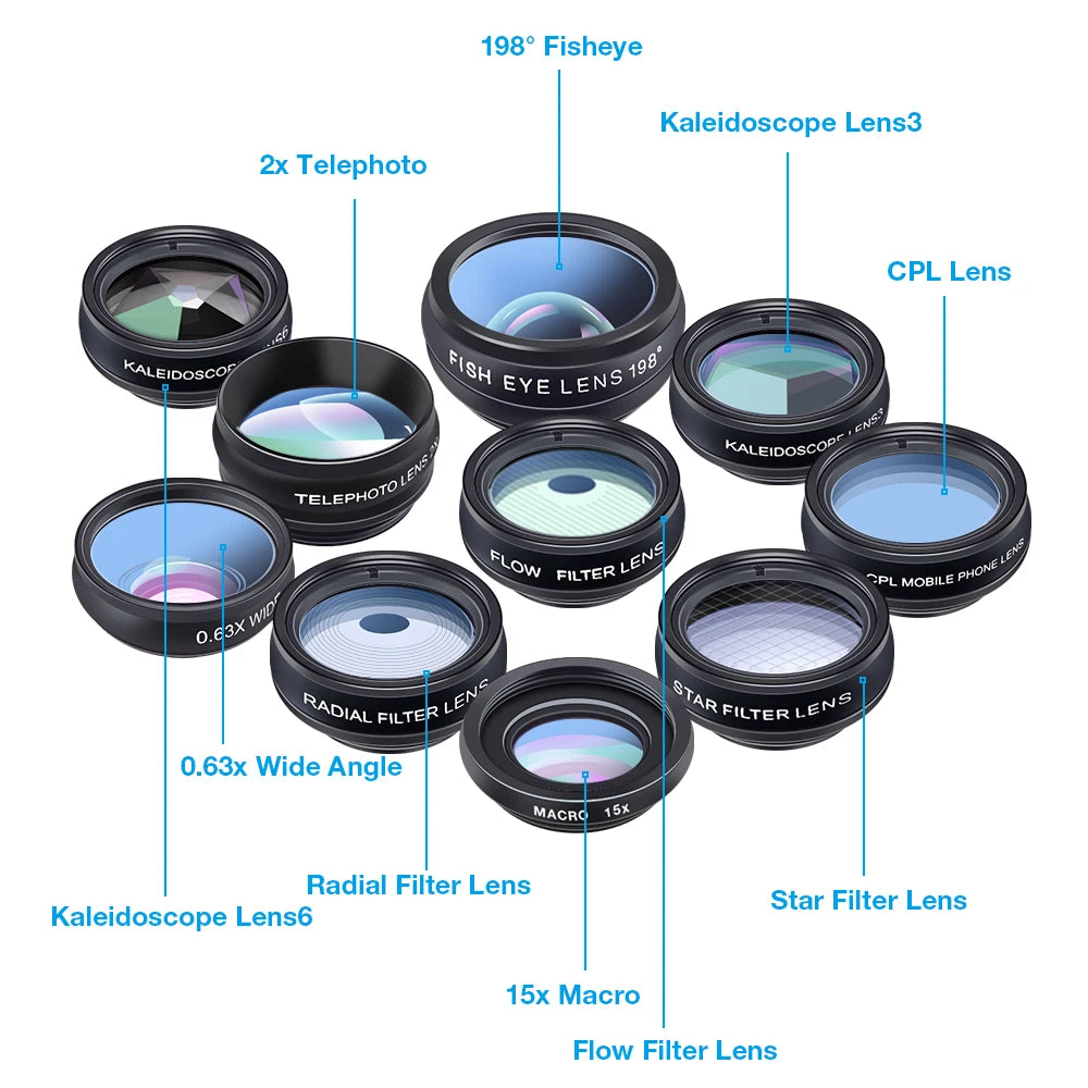 APEXEL 10-in-1 Phone Lens Kit – Wide, Macro & Fisheye
