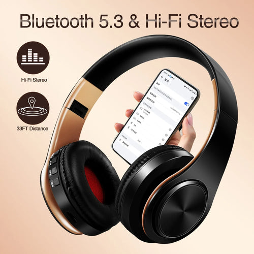 Gold Bluetooth Headphones – Stereo Gaming Earphones with Mic