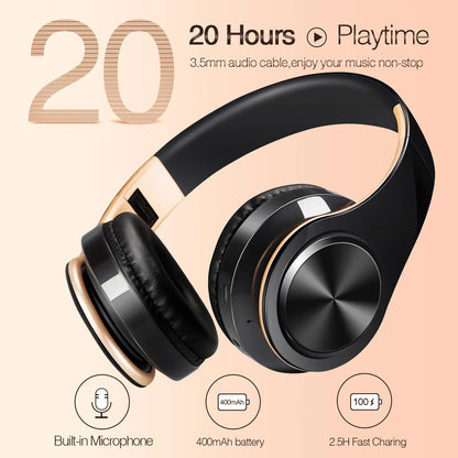 Gold Bluetooth Headphones – Stereo Gaming Earphones with Mic