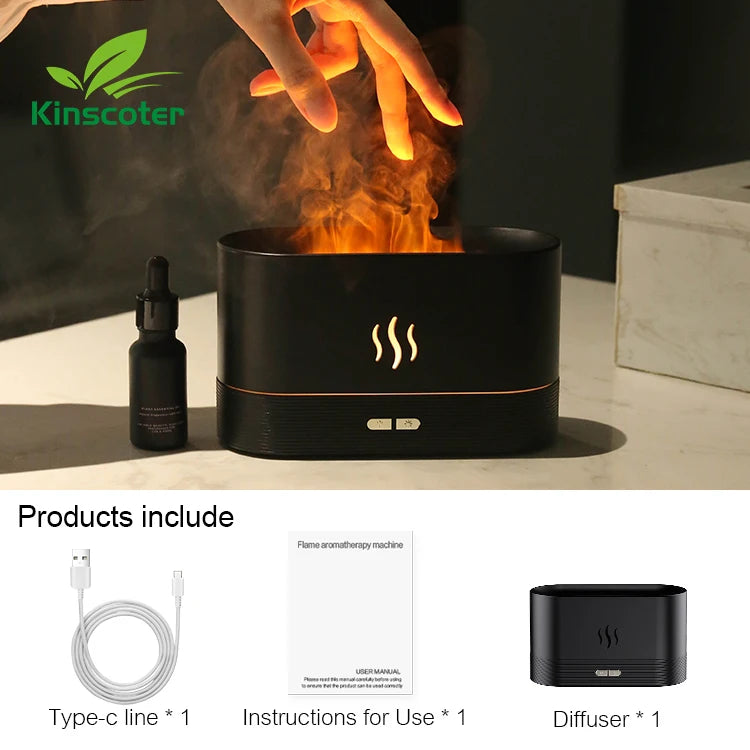 Flame Glow Aroma Diffuser – Cool Mist Humidifier with Fire Effect