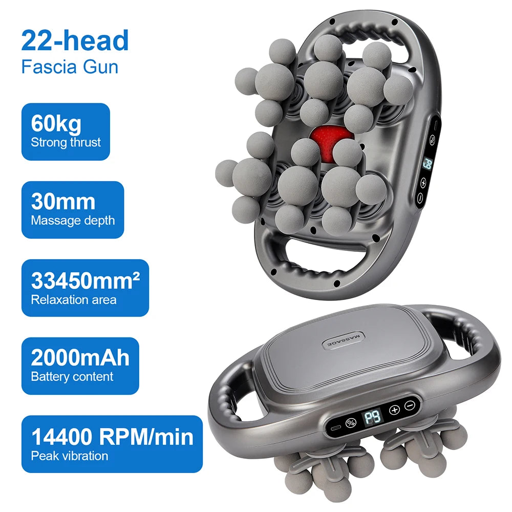 22-Head Massage Gun – Deep Tissue Percussion Therapy Device