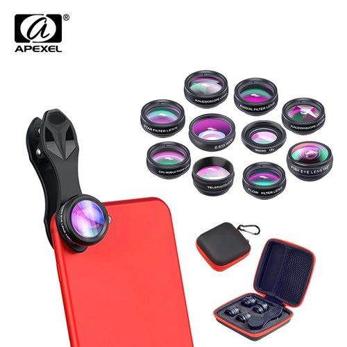 APEXEL 10-in-1 Phone Lens Kit – Wide, Macro & Fisheye