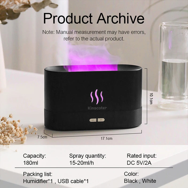 Flame Glow Aroma Diffuser – Cool Mist Humidifier with Fire Effect