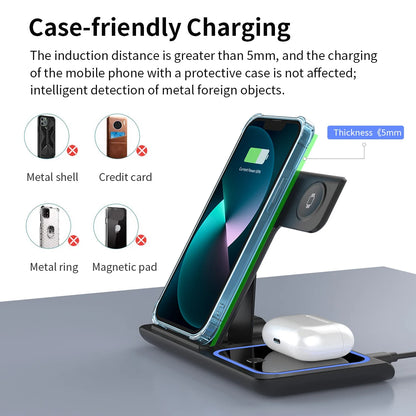 200W 3-in-1 Wireless Charger – Foldable Dock for iPhone & Watch