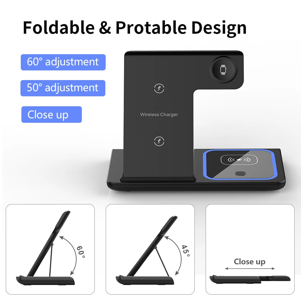 200W 3-in-1 Wireless Charger – Foldable Dock for iPhone & Watch