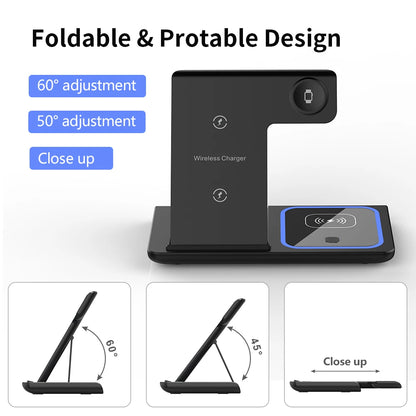 200W 3-in-1 Wireless Charger – Foldable Dock for iPhone & Watch