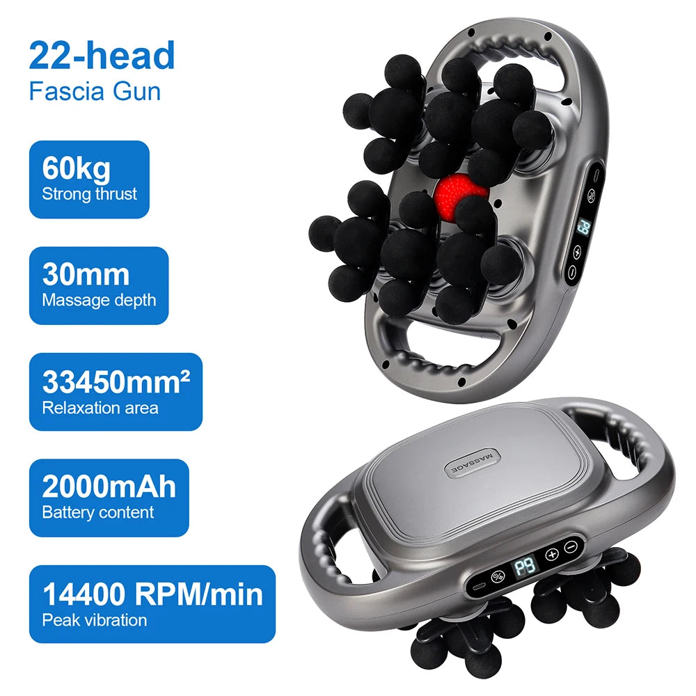22-Head Massage Gun – Deep Tissue Percussion Therapy Device