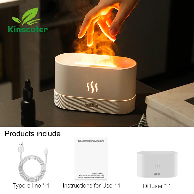 Flame Glow Aroma Diffuser – Cool Mist Humidifier with Fire Effect