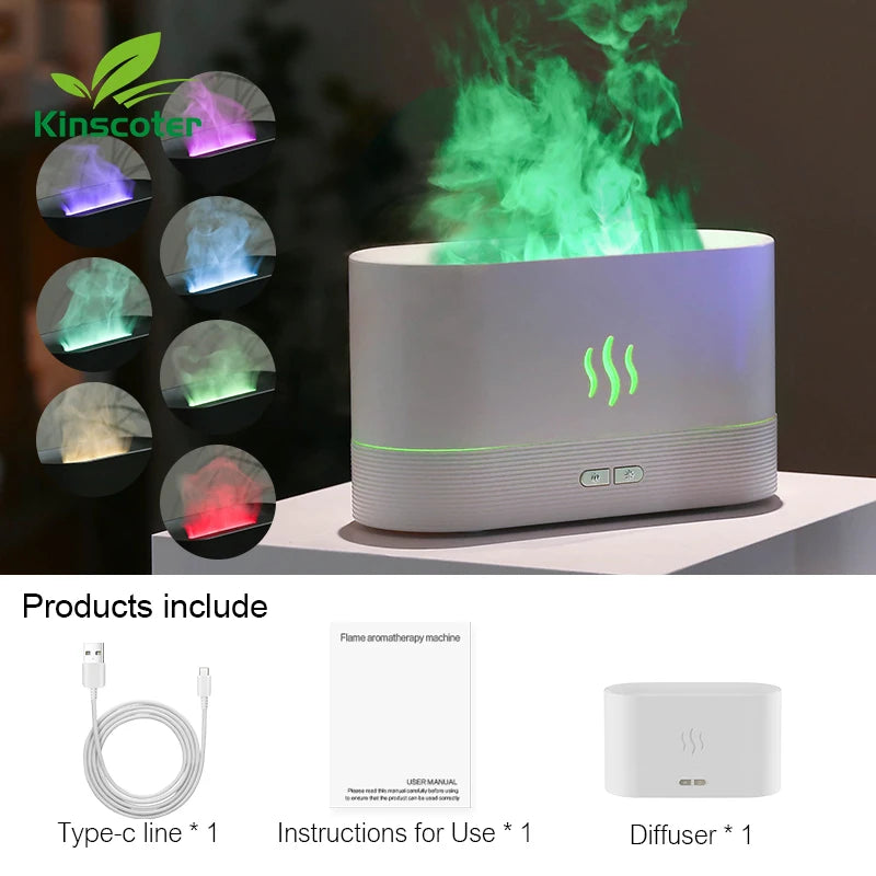 Flame Glow Aroma Diffuser – Cool Mist Humidifier with Fire Effect