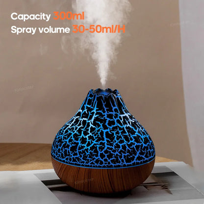 Volcano Mist Humidifier – 300ml USB Diffuser with Rainbow Night Light