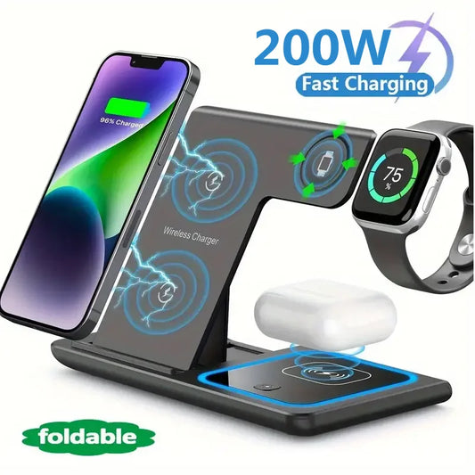 200W 3-in-1 Wireless Charger – Foldable Dock for iPhone & Watch