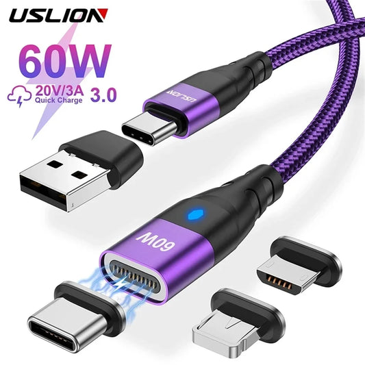 USLION 60W Fast Charger – Magnetic USB-C Data Cable