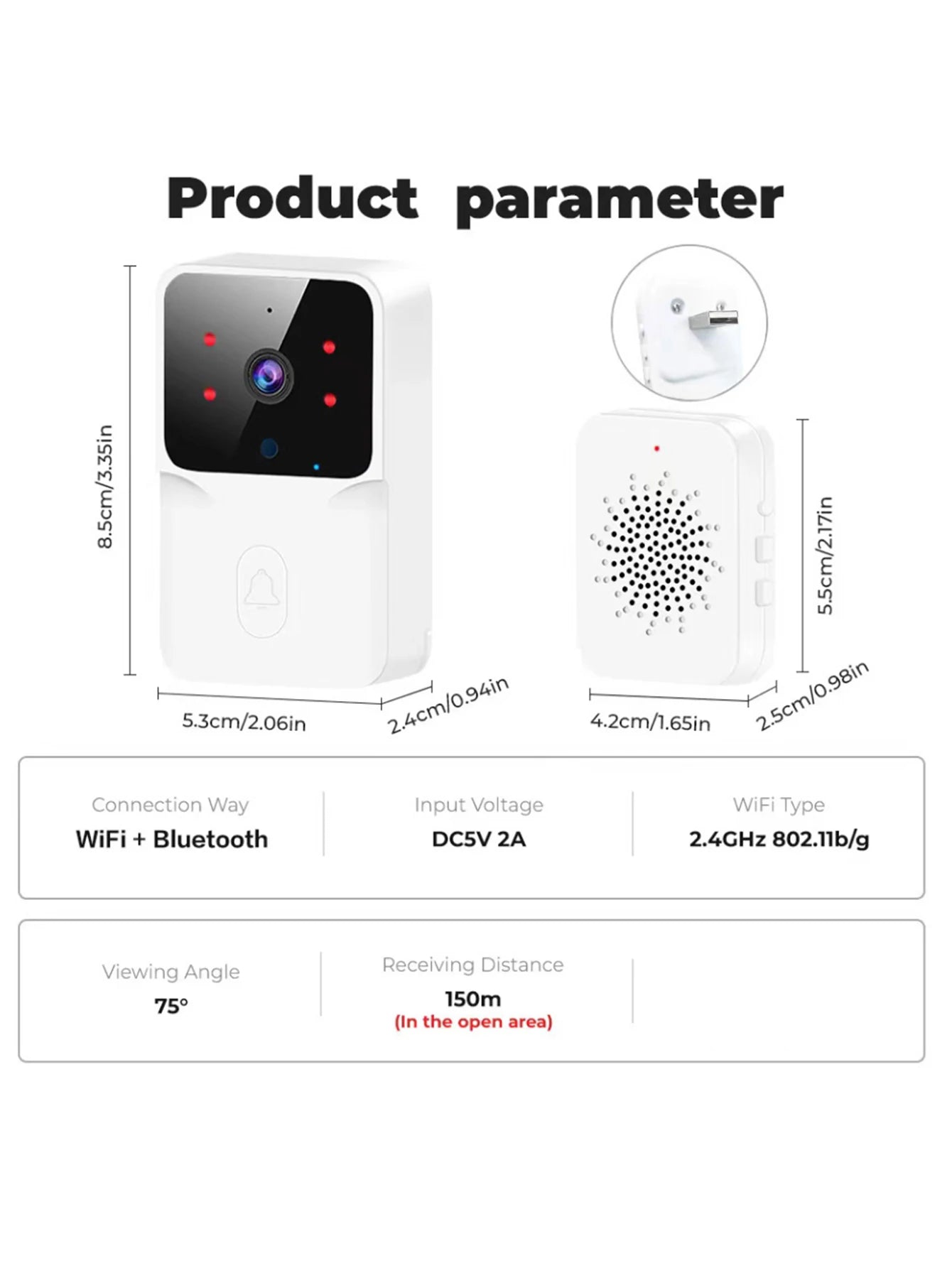 Rechargeable WiFi Doorbell – Night Vision Smart Security