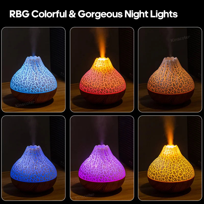 Volcano Mist Humidifier – 300ml USB Diffuser with Rainbow Night Light