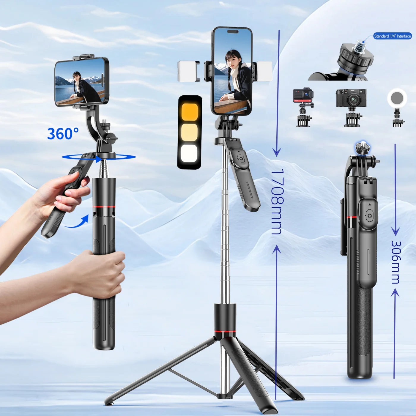 Selfie Stick Tripod with Light